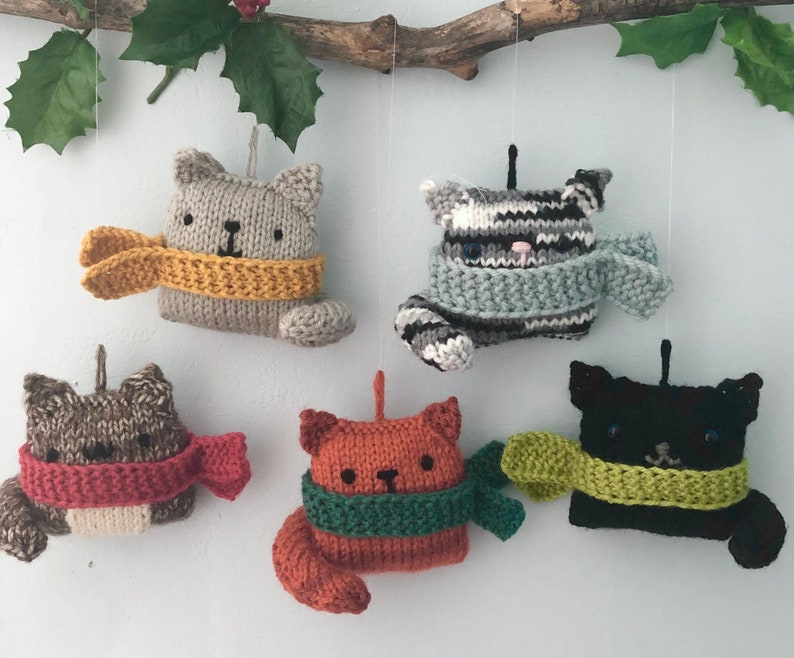 Amigurumi Knit Cat Christmas Ornaments Pattern Digital Download image 1