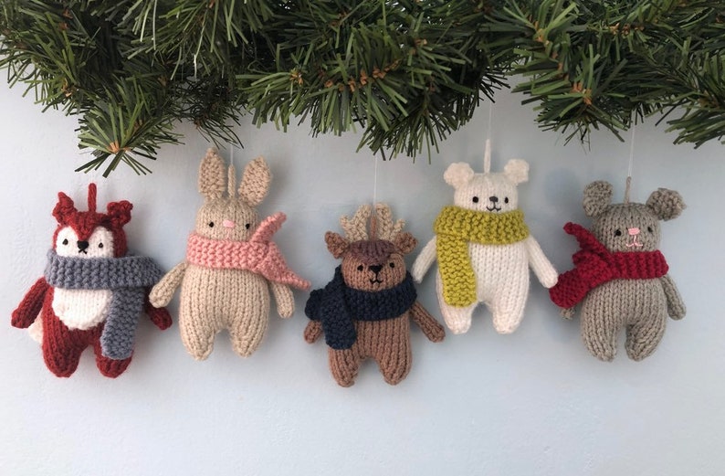 Amigurumi Knit Christmas Winter Animals Ornament Pattern Set Digital Download image 2