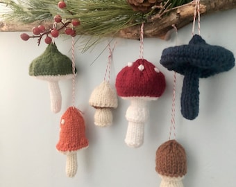 Amigurumi Knit Mushroom Christmas Ornament Patterns Digital Download