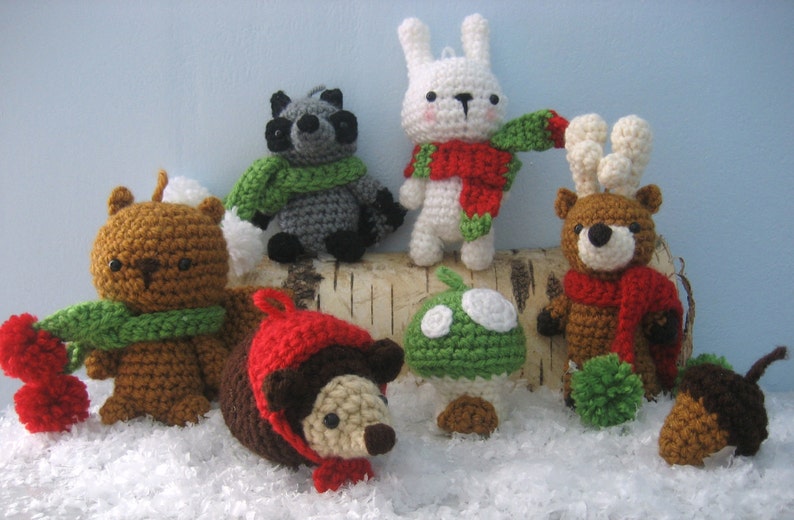 Amigurumi Crochet Woodland Christmas Ornament Pattern Set Digital Download image 2