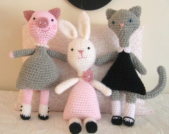 Sale - Amigurumi Crochet Little Animal Girls Pattern Set Digital Download