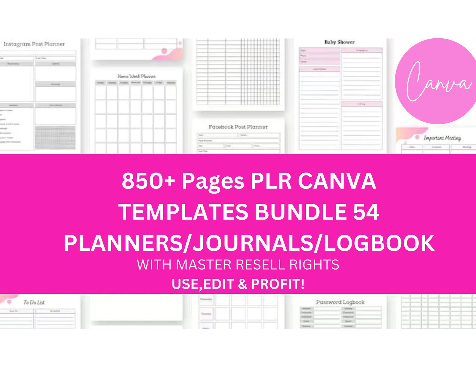 850 Pages PLR Planner Bundle, Canva Templates, Resell Rights (digital ...