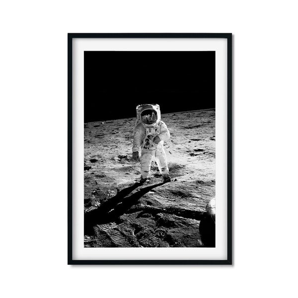 Moon landing Black And White Photo Print, Apollo 11, Buzz Aldrins portrait by Neil Armstrong, Historic Photo Wall Art, Vintage Photo Print