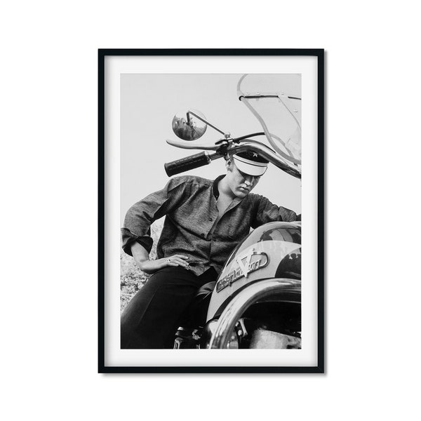 Elvis Presley on His Harley Davidson Black and White Photo Print, Elvis Wall Art, Vintage Print, Photography Print, High Quality Photo Print
