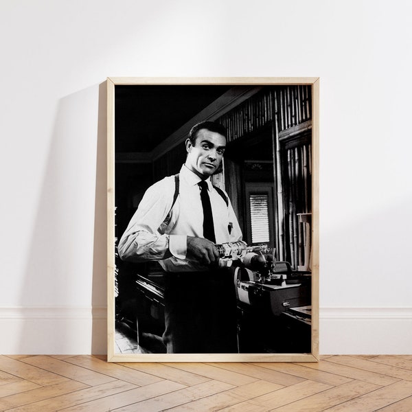 Sean Connery 007 James Bond Black and White Photo, Vodka Martini Wall Art, Vintage Photo, James Bond Movie Poster, Digital Download File