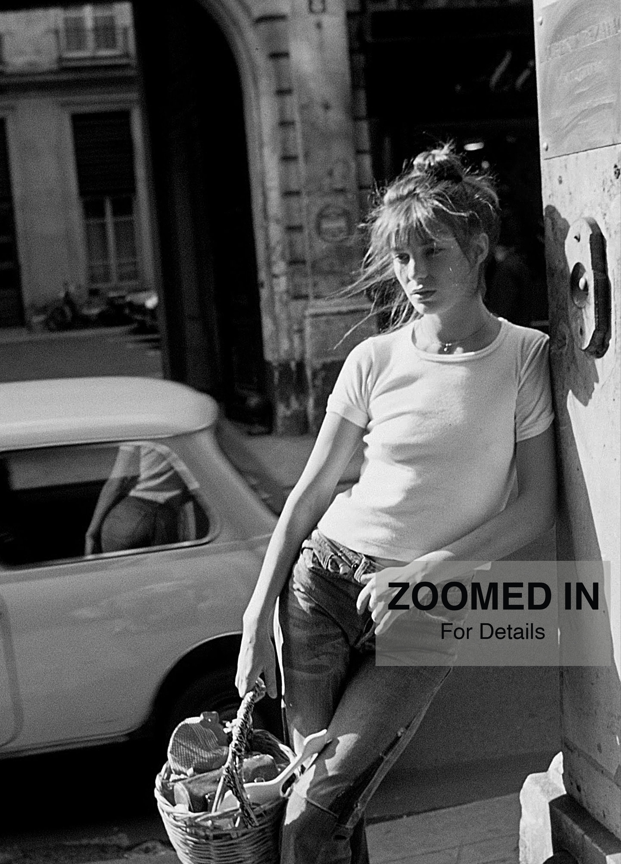 Jane Birkin Wicker Basket Black and White Photo Print, Vogue Fashion