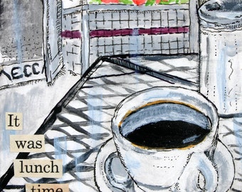Raleigh, NC art, coffee art print, coffee shop art, southern wall art, street scene, mixed media