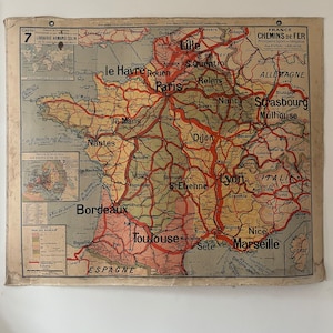 Ancienne Carte Colin murale Ecole France Chemins de fer 7