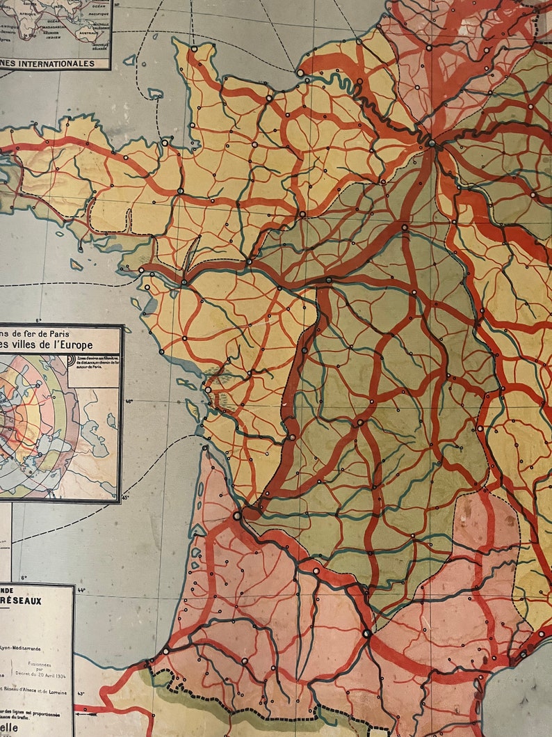 Old Colin Wall Map School France Railways 7 - Etsy Canada