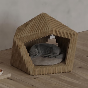 Parametric Cat House_01- Stylish Wood Pet House for Laser Cutting, Modern Cat Bed, Unique Parametric Design
