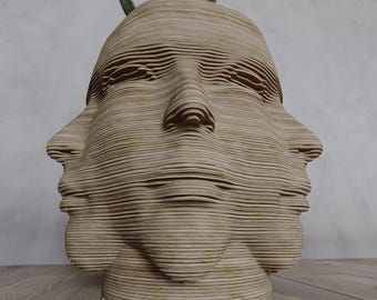 Maceta poliédrica con forma de rostro femenino / Maceta paramétrica, decoración moderna para el hogar