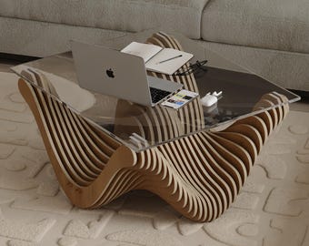 Mesa de centro paramétrica de madera / Diseño ovalado moderno (Requiere montaje)