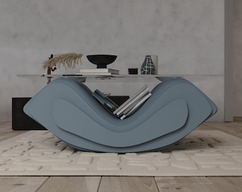 Mesa de centro de cristal paramétrico / Diseño ovalado de madera, decoración moderna para el hogar