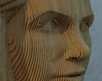 Rostro femenino de madera paramétrico: decoración de pared moderna