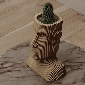 Moai planter-Parametric Moai planter & Parametric wood moai planter - Moai planter and Moai statue set, Easter Island pot set