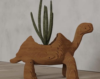Modern Turtle Planter: Parametric Wood Art CNC Files (Digital Download)