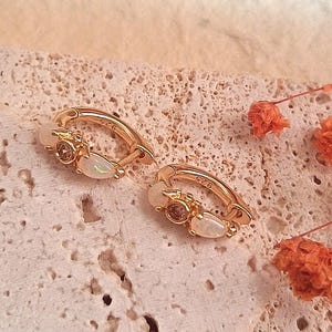 Opal Huggies Hoop Earrings | Dainty Stackable Hoops | October Birthstone Minimalist Jewelry for Women