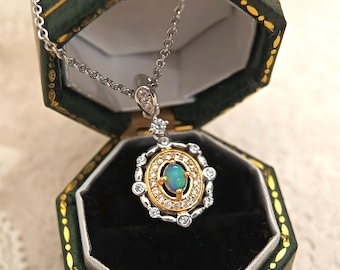 Fire Opal Pendant Necklace | October Birthstone Jewelry |  Vintage Necklace for Women | Sterling Silver Natural Opal Necklace | Gift for Her