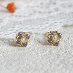 Delicate Tanzanite Studs with Tiny Pearl - Tiny December Birthstone Earrings - Wedding Gift - Dainty Bridesmaid Earrings - Best Friend Gifts