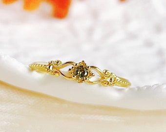 Vintage Peridot Thin Ring, Dainty Thin Band Adjustment Ring in 14K Gold, Minimalism Stackable Ring for Women, Everyday Ring, Gift for Her