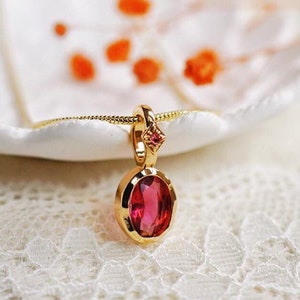 Dainty Ruby Pendant Necklace for Women - July Birthstone Jewelry - Stackable Customized Chain Necklace - Gift for Mom - Anniversary Gift