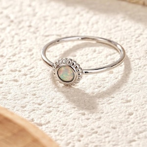 s925 Sterling Silver Opal Ring | Delicate October Birthstone Ring | Minimalist Stacking Ring | Thin Band | Gift for Her