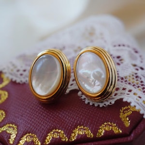 Vintage-Inspired Mother of Pearl Earrings - Bold Gold Oval Pearl Earrings - Classic White Shell Earrings - Bridal Earrings - Chunky Earrings