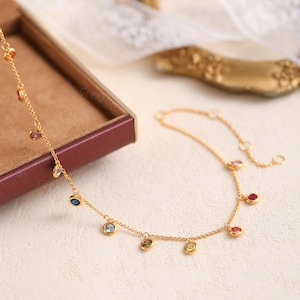 Rainbow Gemstone Necklace | Dainty Colorful Necklace | Multi Stone Necklace | Gift for Her | Minimalist Layering Necklace | Everyday Jewelry