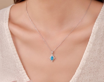 Aquamarine Pendant Necklace | March Birthstone Jewelry for Women | Dainty Blue Gemstone Necklace | Sterling Silver Necklace | Gift for Her