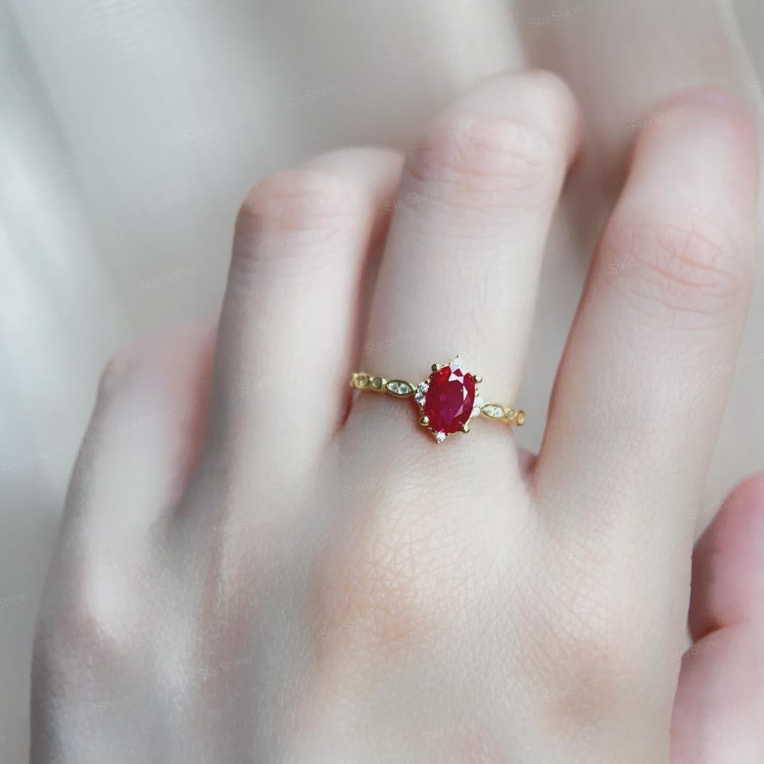 handmade ruby stone stacking ring delicate... Vintage Ruby Diamond Engagement Ring in 14K Gold - July Birthstone ...