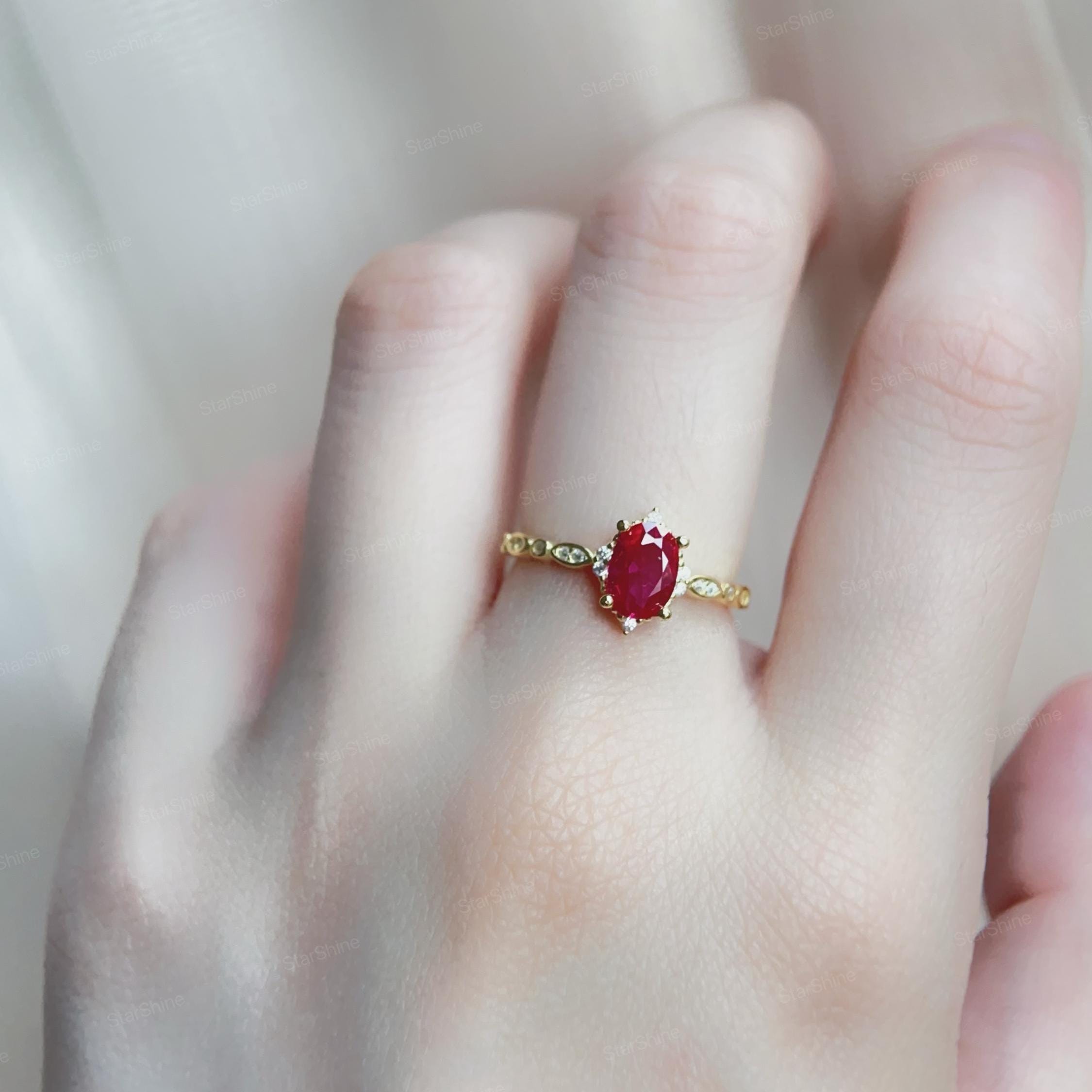 Vintage Ruby Diamond Engagement Ring in 14K Gold - July Birthstone ...