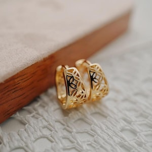 Unique Lace Hoop Earrings | Delicate Bohemian Hoops for Women | Lightweight Daily Wear Earrings | Lace Huggie Earrings | Gift for Mom