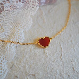 Roter Achat Herz Armband - Elegantes Minimalistisches Armband - Bettel Armband für Frauen - Romantischer Schmuck für Hochzeiten - Alltags Armband