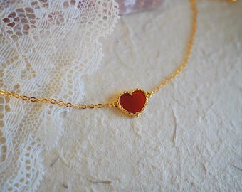 Carnelian Sweet 10mm Heart Necklace 925 Silver 18k Rose Gold