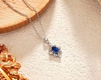 Delicate Sapphire Pendant Necklace | September Birthstone Jewelry | Stackable Necklace for Women | Elegant Everyday Necklace | Gift for Mom