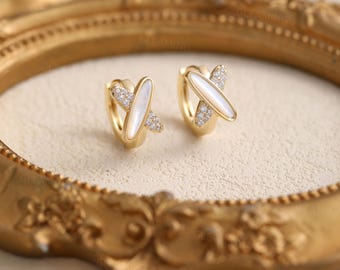 Moodear Orecchini A Cerchio Huggie Donna - Placcati Oro 14K, Ipoallergenici, Leggeri, Diametro 25 Mm - Ideali Come Regalo