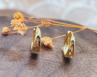 Dainty Starburst Hoop Earrings, Celestial Star Hoop Earrings, Birthday Gift, Minimalist Stackable Earring, Huggie Earrings, Gift for Her