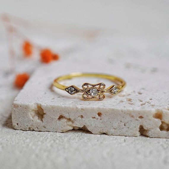 Delicate Thin Band Ring with Diamond CZ - 925 Sterling Silver Statement Rings - Minimalist Stackable Ring for Women - Birthday Gift for Her