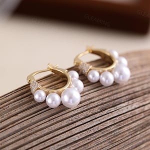 Statement Pearl Hoop Earrings | Gold Pearl Hoops | Elegant Bridal Jewelry | Bold Pearl Hoop Earrings | Gift for Her | Huggie Hoop Earrings