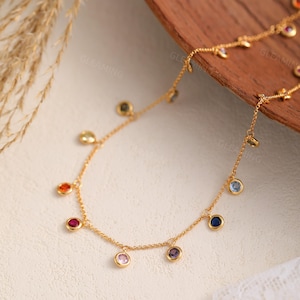 Rainbow Gemstone Necklace | Dainty Colorful Necklace | Multi Stone Necklace | Gift for Her | Minimalist Layering Necklace | Everyday Jewelry