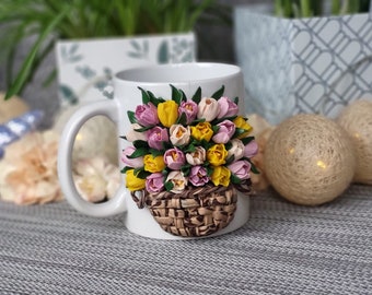 Tasse faite main en pâte polymère, tasse personnalisée en pâte polymère