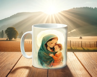 Blessed Mother Mary Mug | Honoring Sacred Motherhood with Spiritual Grace and Divine Love | Mothers Day Themed Mug |Baby Jesus Mug | For Mom