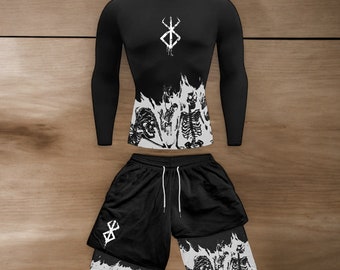 Berserk Guts Long Sleeve Compression Set: Moisture-Wicking Gym Top & Slim-Fit Workout Shorts