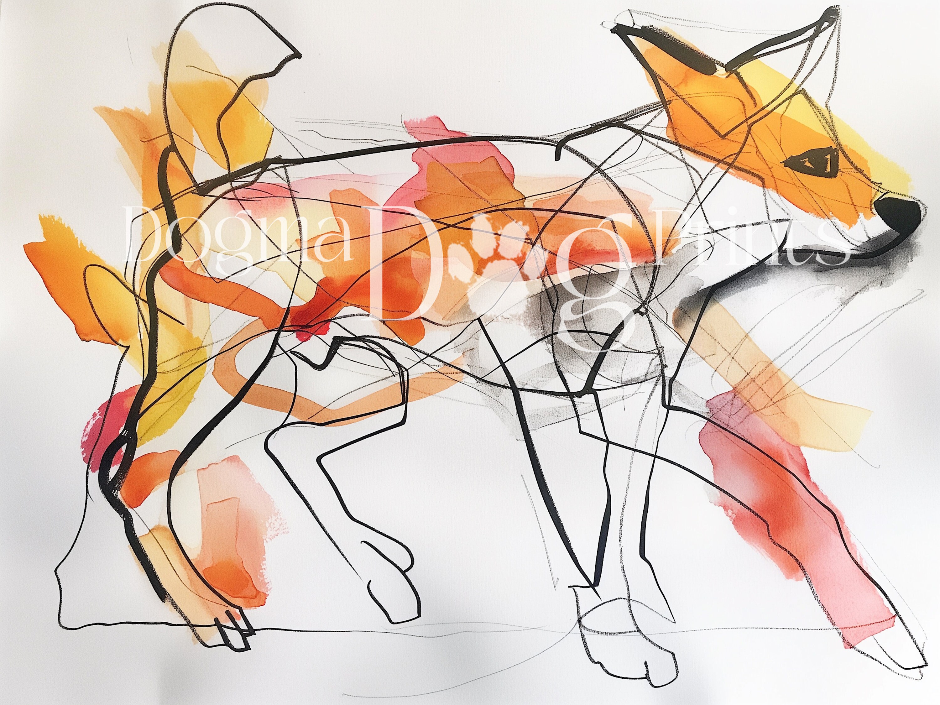 Printable Abstract Dog Sketch Drawing, Multi-medium, Printable Nursery ...