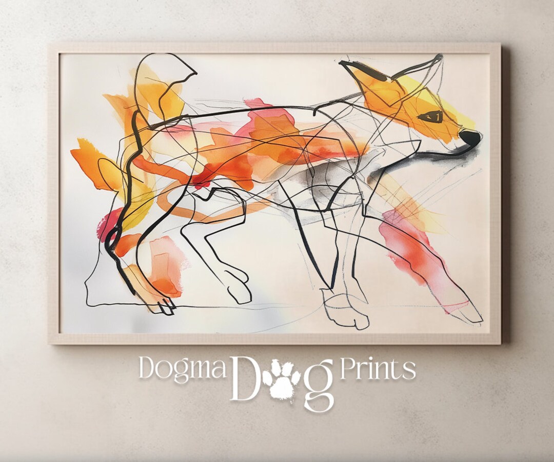 Printable Abstract Dog Sketch Drawing, Multi-medium, Printable Nursery ...