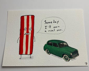 Shaky Bacon Car unframed original drawing