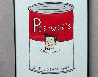 Pee Wee Herman Ice Cream Soup Framed Original Drawing - CHOCOLATE