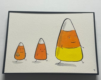 Candy Corn family framed original drawing