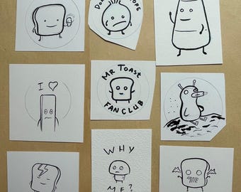 Mr Toast Button Original Art lot #2 w/ Cthulhu Button