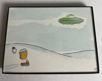 UFO CHASERS Framed Original Drawing
